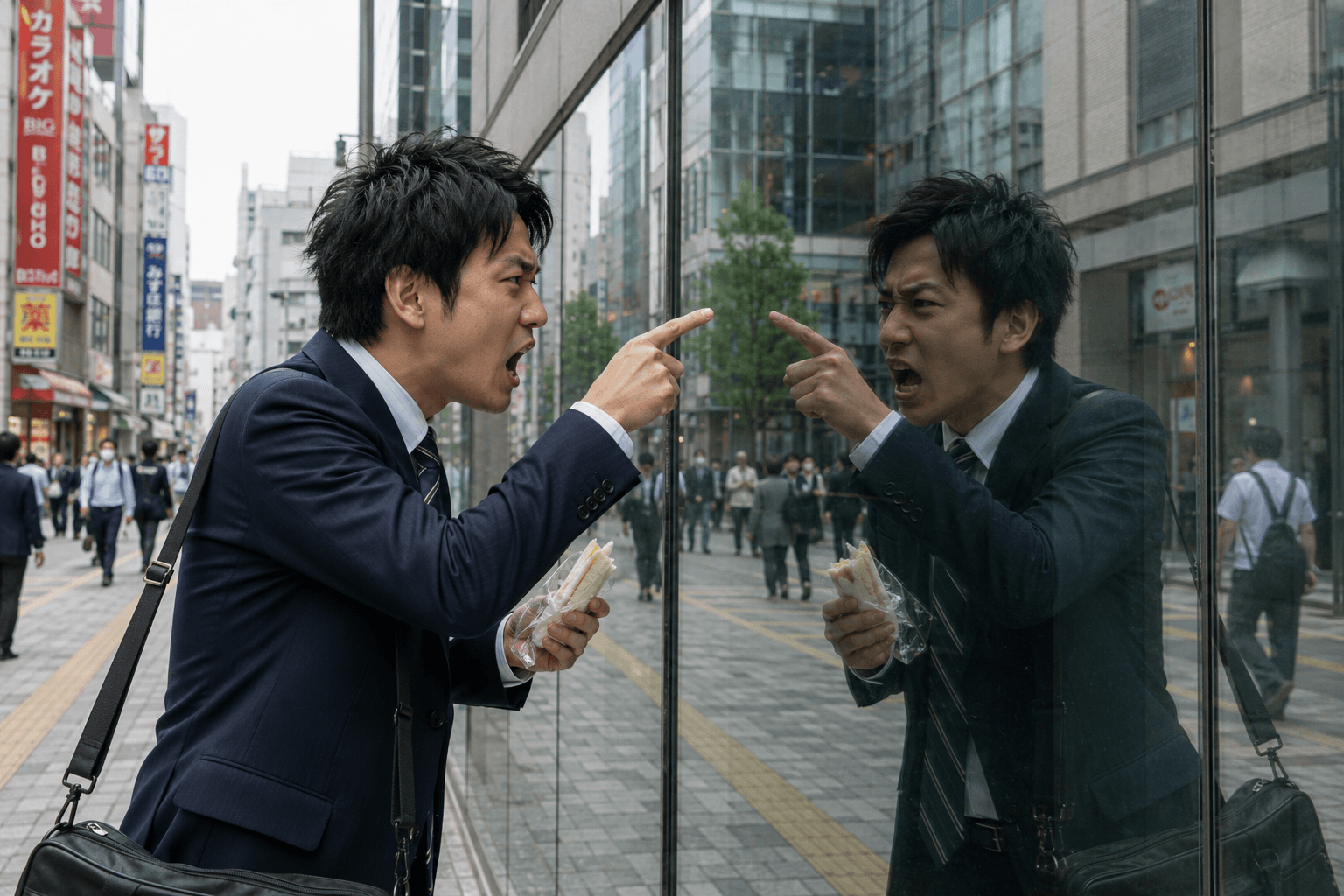 Japonés se echa la bronca a sí mismo por gaijin maleducado sin darse cuenta de que era un espejo