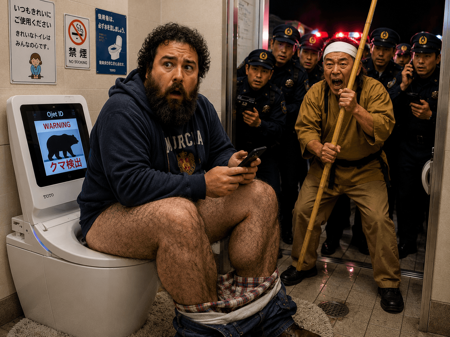 Un váter Toto con IA activa la alerta de osos al sentarse un gaijin peludo